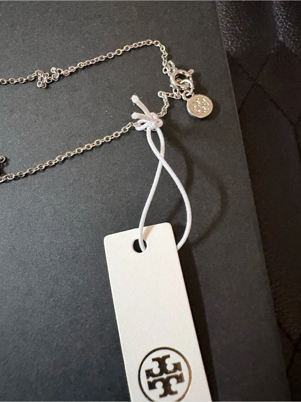 Tory Burch Silver Logo Disc Necklace - Silver